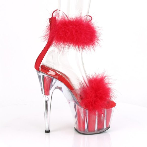Platform Marabou Fur Clear High Heel Shoes - Picture 4 of 5